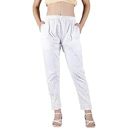 seva chikan Hand Embroidered Lucknowi Chikankari White Cotton Palazzo Pant for Women SCL11016-picture-56