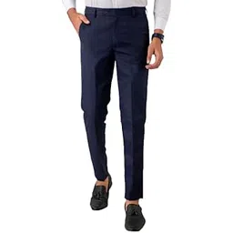 seven hunters Men Regular Fit Navy Blue Cotton Blend Trousers-picture-43