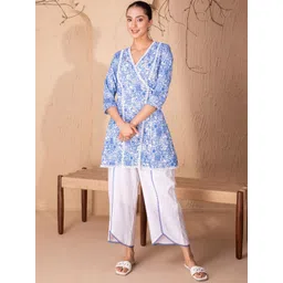 SEW Floral Printed V-Neck Pure Cotton Angrakha Tunic With Palazzo-picture-13