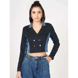 Sf Jeans By Pantaloons Baritone Blue Slim Fit Striped Jacket-picture-46