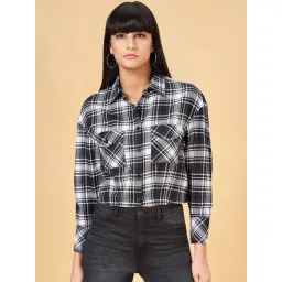 SF Jeans by Pantaloons Black Cotton Chequered Crop Shirt-picture-39