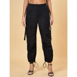 SF Jeans by Pantaloons Black Cotton High Rise Cargo Pants-picture-24