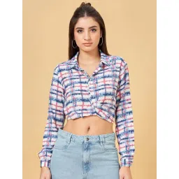 SF Jeans by Pantaloons Blue & Pink Printed Cropped Shirt-picture-14
