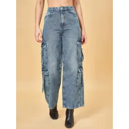 SF Jeans by Pantaloons Blue Cotton High Rise Baggy Jeans-picture-44