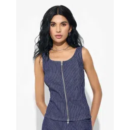 Sf Jeans By Pantaloons Blue Slim Fit Striped Top-picture-25