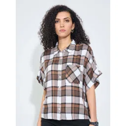 Sf Jeans By Pantaloons Brown & White Regular Fit Checked Shirt-picture-29