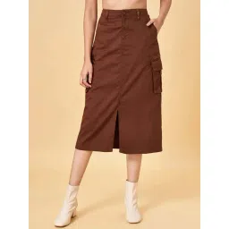 SF Jeans by Pantaloons Brown Cotton Shift Skirt-picture-41