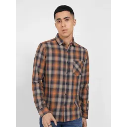 Sf Jeans By Pantaloons Brown Cotton Slim Fit Checks Shirt-picture-44