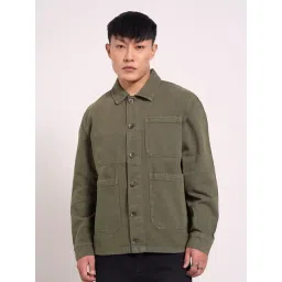 Sf Jeans By Pantaloons Deep Olive Cotton Loose Fit Jacket-picture-38