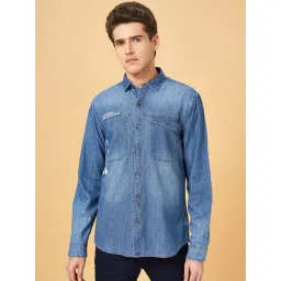 SF Jeans by Pantaloons Light Blue Cotton Slim Fit Printed Shirt-picture-43