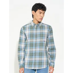 SF JEANS by Pantaloons Men Slim Fit Checked Button-Down Collar Cotton Casual Shirt-picture-10