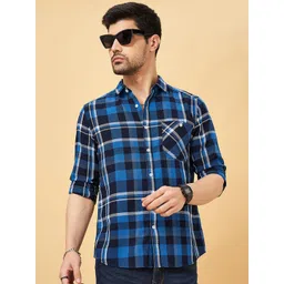 SF JEANS by Pantaloons Men Spread Collar Checked Cotton Slim Fit Casual Shirt-picture-32