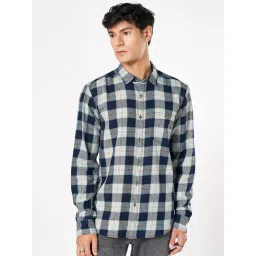 Sf Jeans By Pantaloons Navy Cotton Slim Fit Checks Shirt-picture-35