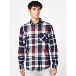 Sf Jeans By Pantaloons Navy Cotton Slim Fit Checks Shirt-picture-39