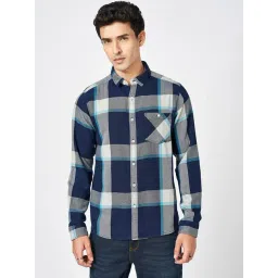 Sf Jeans By Pantaloons Navy Cotton Slim Fit Checks Shirt-picture-43