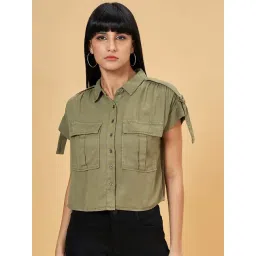SF Jeans by Pantaloons Olive Green Regular Fit Shirt-picture-32