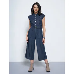 SF JEANS by Pantaloons Shirt Collar Cap Sleeves Culotte Jumpsuit-picture-33