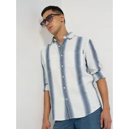 SF JEANS by Pantaloons Striped Relaxed Fit Twill Spread Collar Cotton Casual Shirt-picture-12