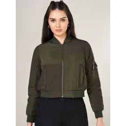 SF JEANS by Pantaloons Women Colourblocked Crop Bomber with Patchwork Jacket-picture-35