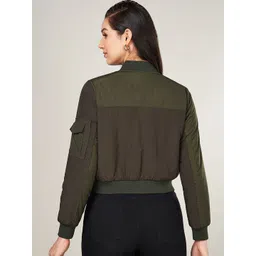 SF JEANS by Pantaloons Women Colourblocked Crop Bomber with Patchwork Jacket image 3