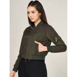 SF JEANS by Pantaloons Women Colourblocked Crop Bomber with Patchwork Jacket image 4