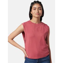 SF JEANS by Pantaloons Women Round Neck Sleeveless Ruched Detail T-shirt-picture-28