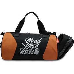 sfane Polyester Duffle/Gym Bag/Sports Bags/Gym Bags with Separate Shoe Compartment (Black & Orange)-picture-33