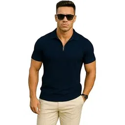 SFCLICK V-Neck with Zip Closure Type T-Shirt || Half Sleeves Casual Regular Wear T-Shirt for Men (Pack of 1)-picture-29