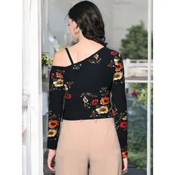 SFOTY Floral Printed One Shoulder Chain Detail Crop Top-picture-34