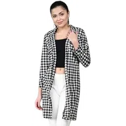 sfoty Stylish Black & White Houndstooth Printed Long Shrug for Women-picture-23