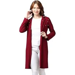 sfoty Stylish Black Long Shrug with Pearl Detailing for Women-picture-29