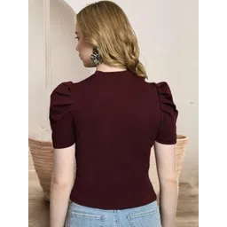 SFOTY Women Cut-Out High Neck Puff Sleeve Top-picture-18