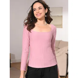 SFOTY Women Self Design Striped Scoop Neck Top-picture-16