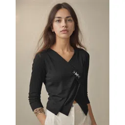 SFOTY Women V-Neck Wrap Crop Top with Brooch Detail-picture-14