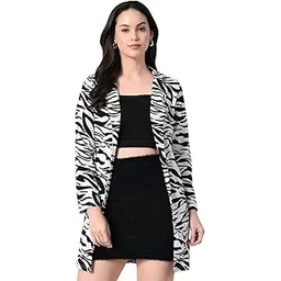 sfoty Women's Long Black & White Geometric Print Shrug-picture-18