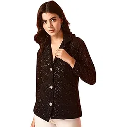 sfoty Women's Sparkle Embellished Burgundy Blazer Jacket - Slim Fit-picture-19