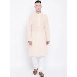 SG LEMAN Men Beige Striped Pure Cotton Kurta with Churidar image 1