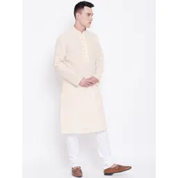SG LEMAN Men Beige Striped Pure Cotton Kurta with Churidar image 2
