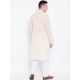 SG LEMAN Men Beige Striped Pure Cotton Kurta with Churidar image 4