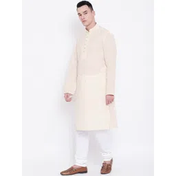 SG LEMAN Men Beige Striped Pure Cotton Kurta with Churidar image 5