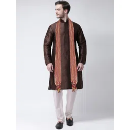 SG LEMAN Men Brown Raw Silk Kurta with Pyjamas & With Dupatta-picture-40