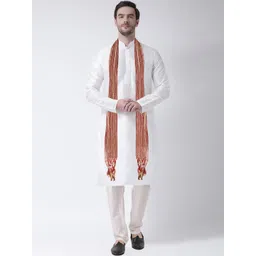 SG LEMAN Men Cream-Coloured Printed Pleated Raw Silk Kurta with Pyjamas & With Dupatta-picture-20