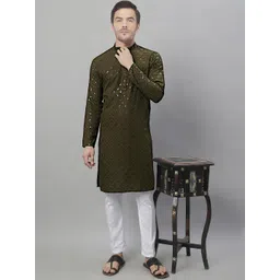 SG LEMAN Men Embroidered Regular Sequinned Kurta with Pyjamas-image-19