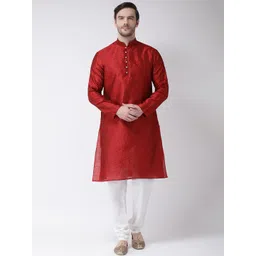 SG LEMAN Men Maroon Self Design Kurta with Pyjamas-picture-10