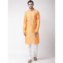 SG LEMAN Men Orange & White Woven Design Kurta with Pyjamas-picture-39