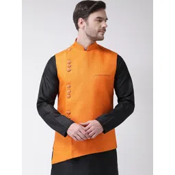 SG LEMAN Men Orange Solid Nehru Jacket-picture-23