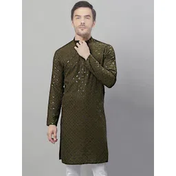 SG LEMAN Men Paisley Embroidered Chikankari Jacquard Kurta-image-18