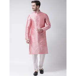 SG LEMAN Men Peach-Coloured Raw Silk Kurta with Pyjamas-image-46