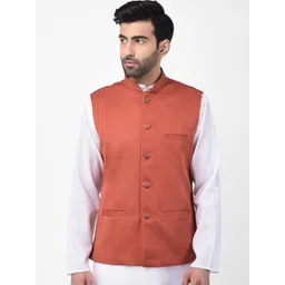 SG LEMAN Men Peach Solid Satin  Nehru Jackets-picture-26