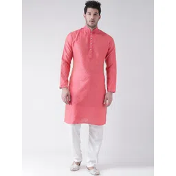 SG LEMAN Men Pink & White Self Design Kurta with Pyjamas-picture-21